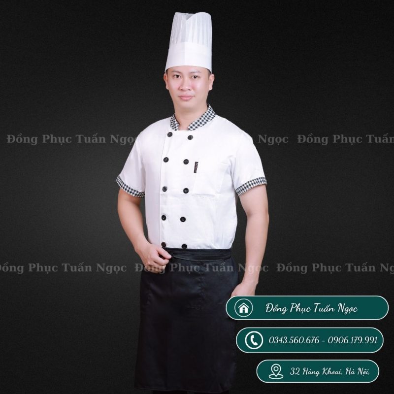 Áo bếp cộc tay màu trắng 04