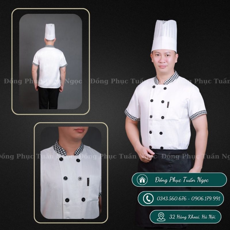 Áo bếp cộc tay màu trắng 04