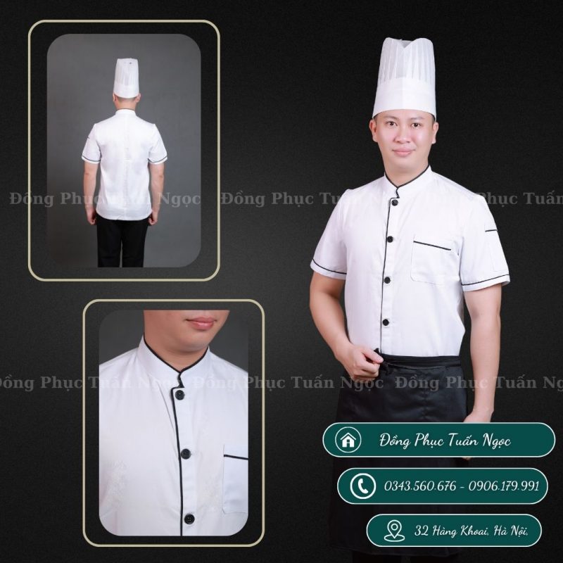 Áo bếp cộc tay màu trắng 05