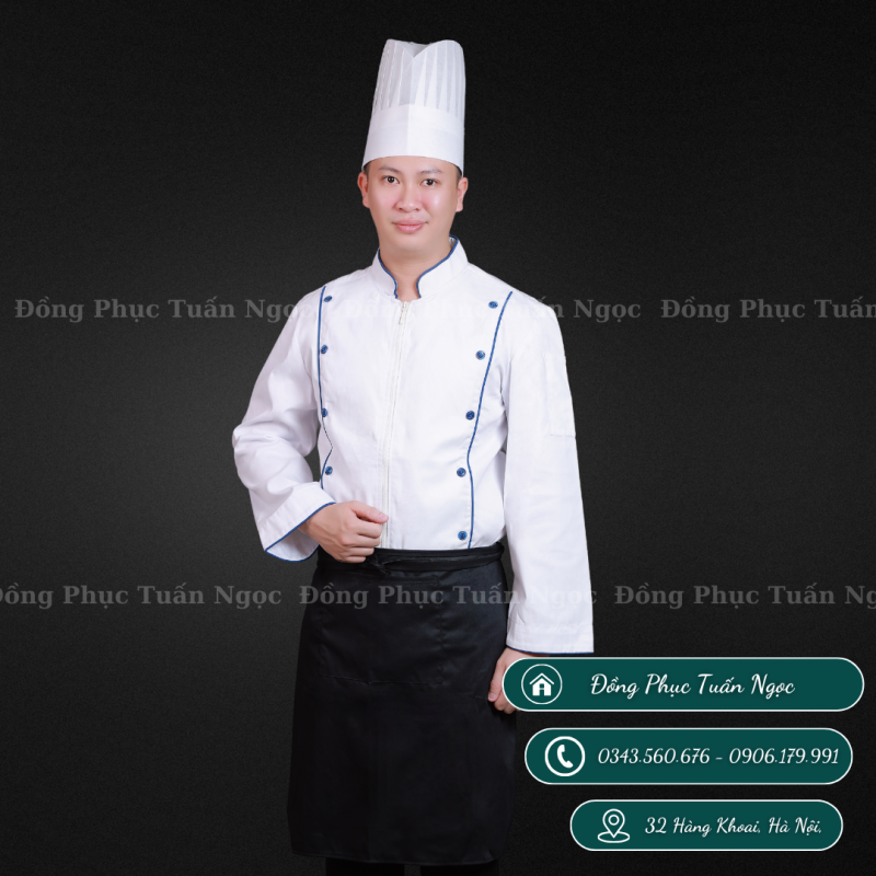 Áo bếp dài tay màu trắng 01