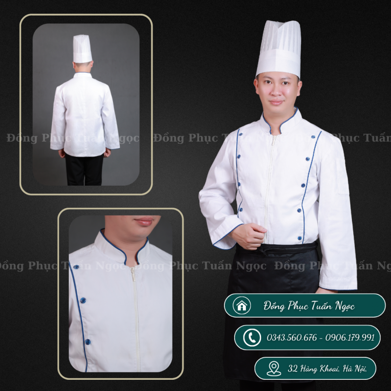 Áo bếp dài tay màu trắng 01