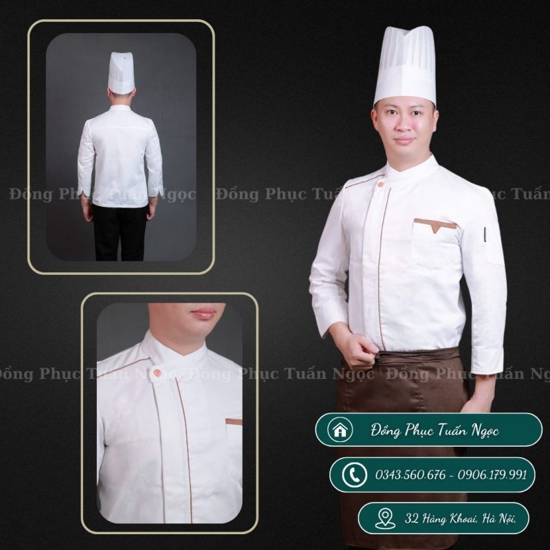 Áo bếp dài tay màu trắng 02