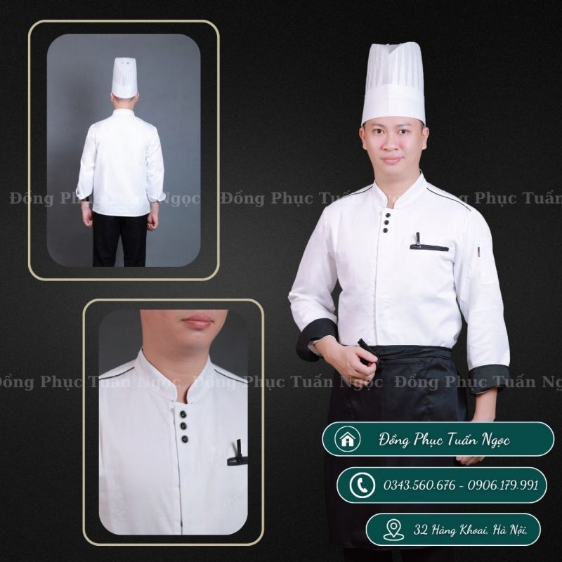 Áo bếp dài tay màu trắng 03