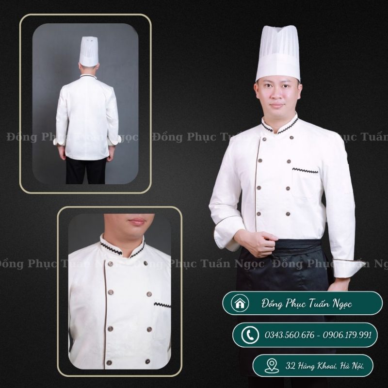 Áo bếp dài tay màu trắng 06