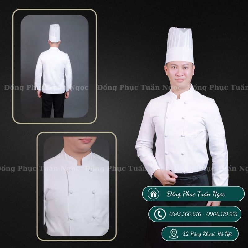 Áo bếp dài tay màu trắng 09