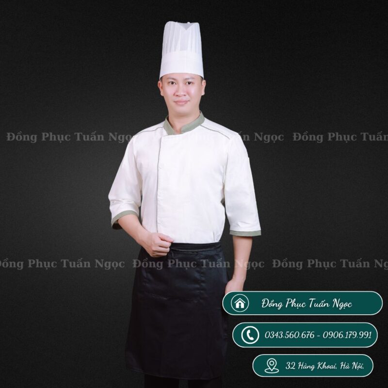 Áo bếp tay lỡ màu trắng 07