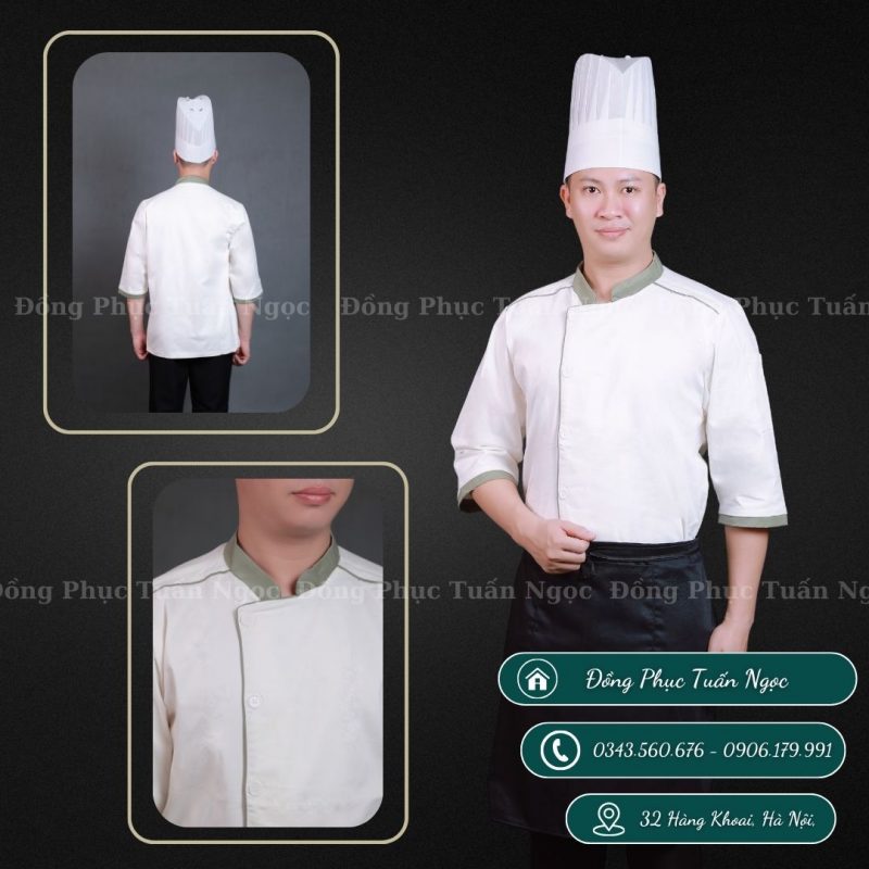 Áo bếp tay lỡ màu trắng 07