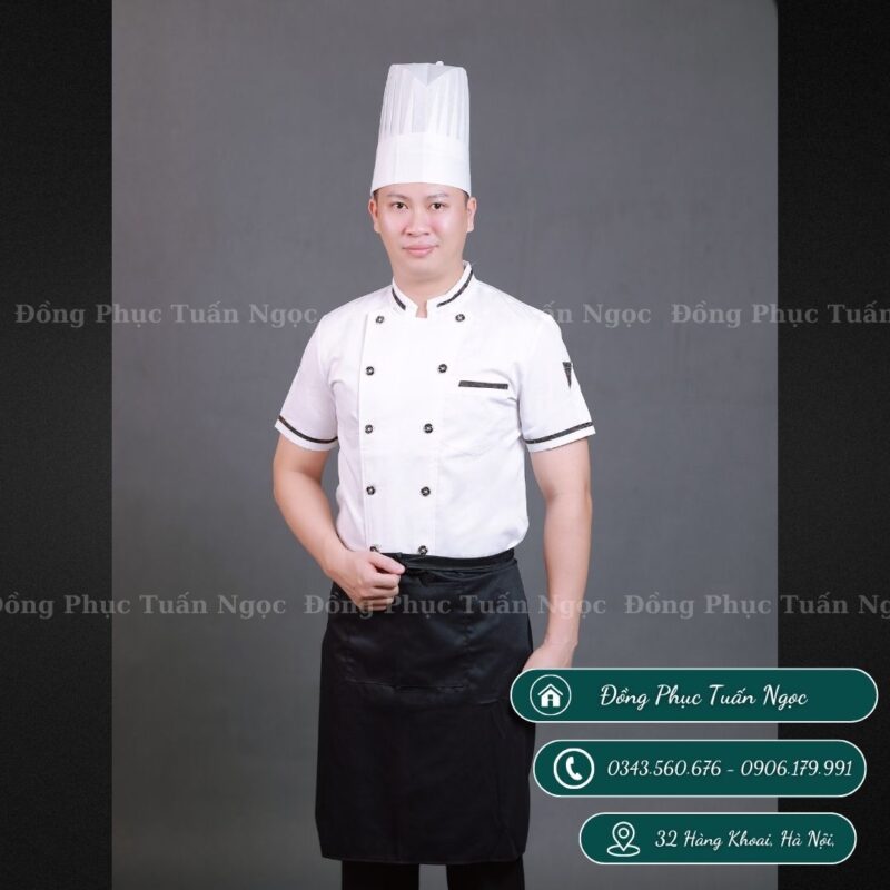 Áo bếp cộc tay màu trắng 12