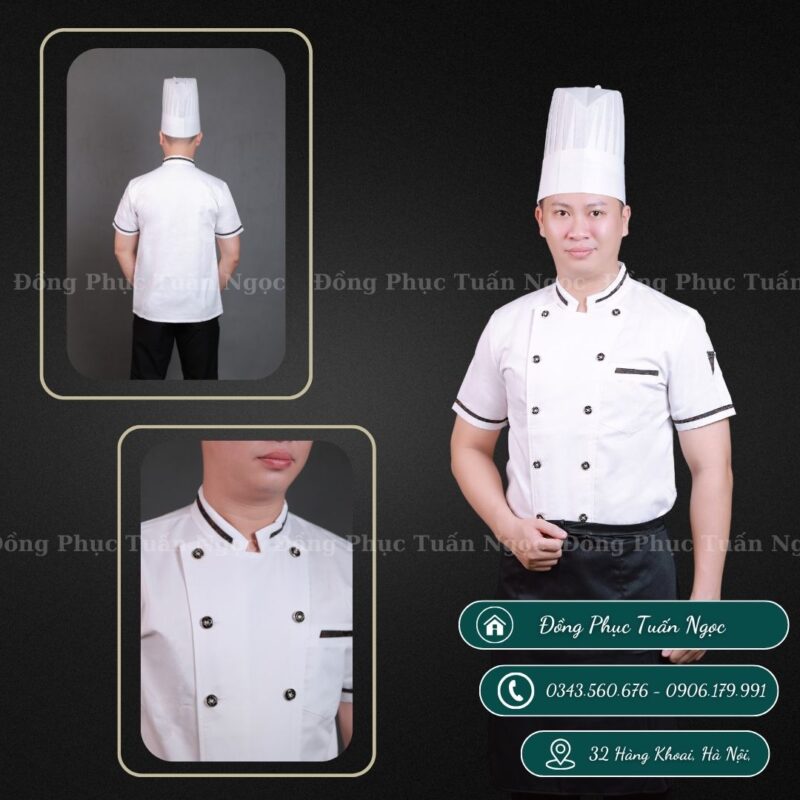 Áo bếp cộc tay màu trắng 12