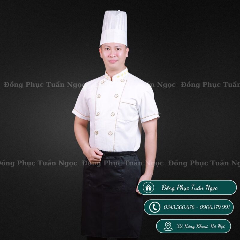 Áo bếp cộc tay màu trắng 13