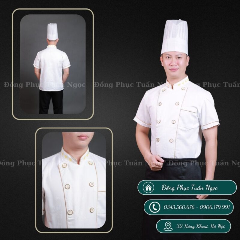 Áo bếp cộc tay màu trắng 13