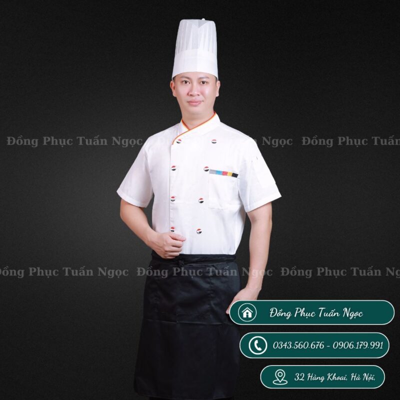 Áo bếp cộc tay màu trắng 15