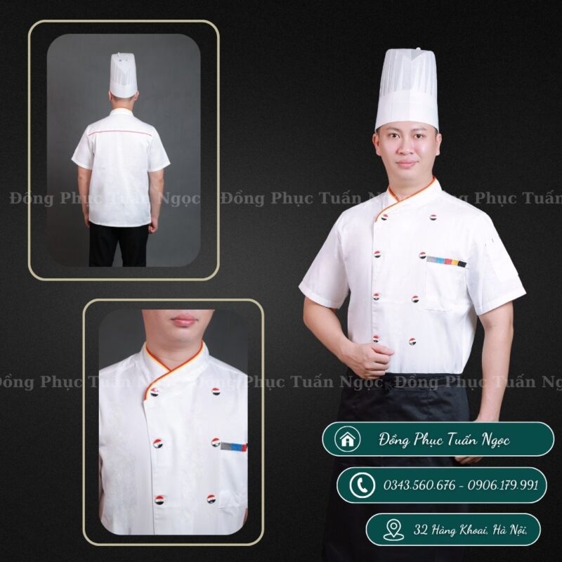 Áo bếp cộc tay màu trắng 15