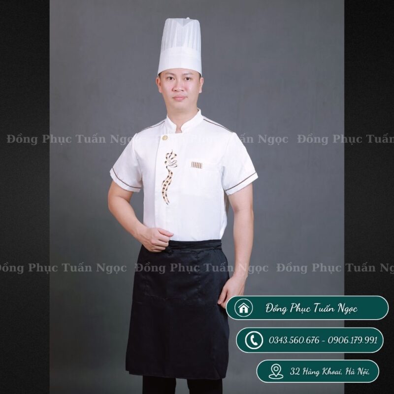 Áo bếp cộc tay màu trắng 16