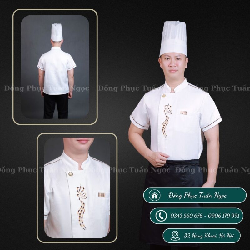 Áo bếp cộc tay màu trắng 16