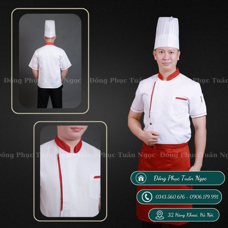 Áo bếp cộc tay màu trắng 17