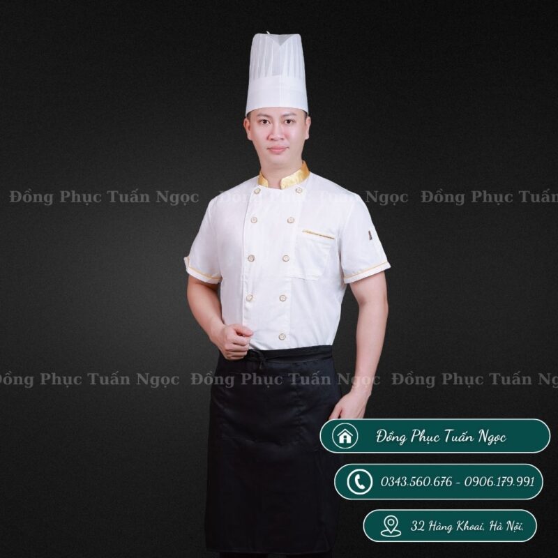 Áo bếp cộc tay màu trắng 18