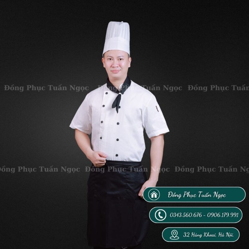 Áo bếp cộc tay màu trắng 19