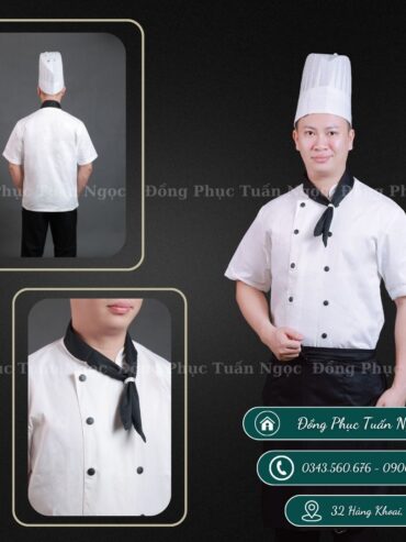Áo bếp cộc tay màu trắng 19
