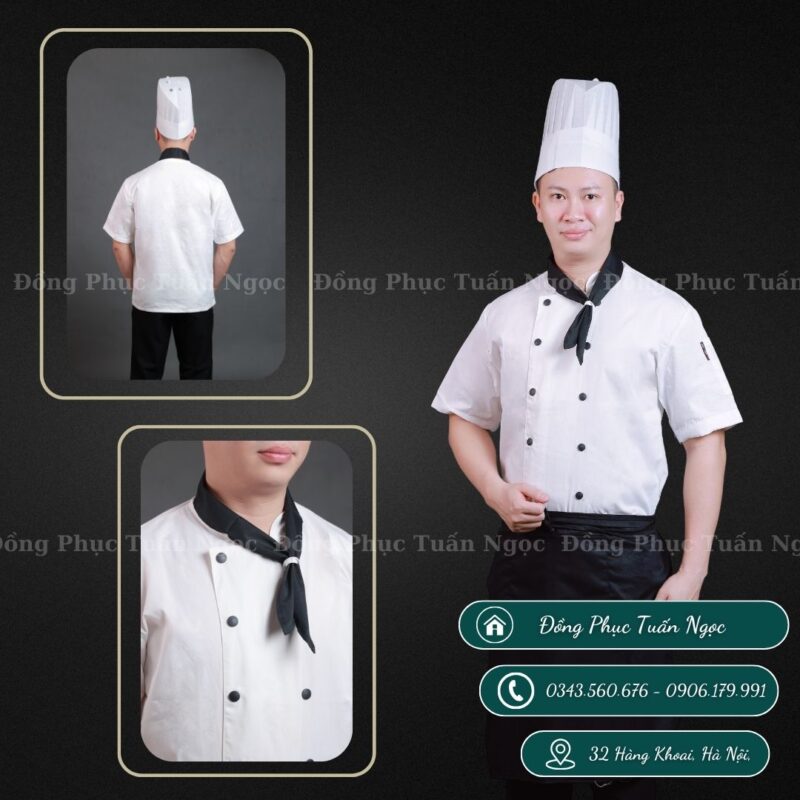 Áo bếp cộc tay màu trắng 19