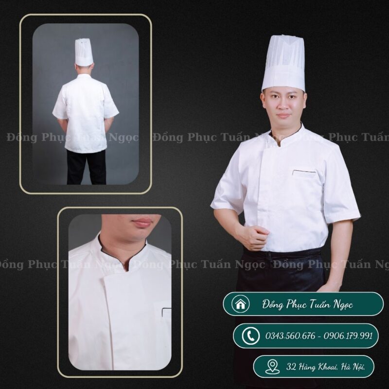 Áo bếp cộc tay màu trắng 20