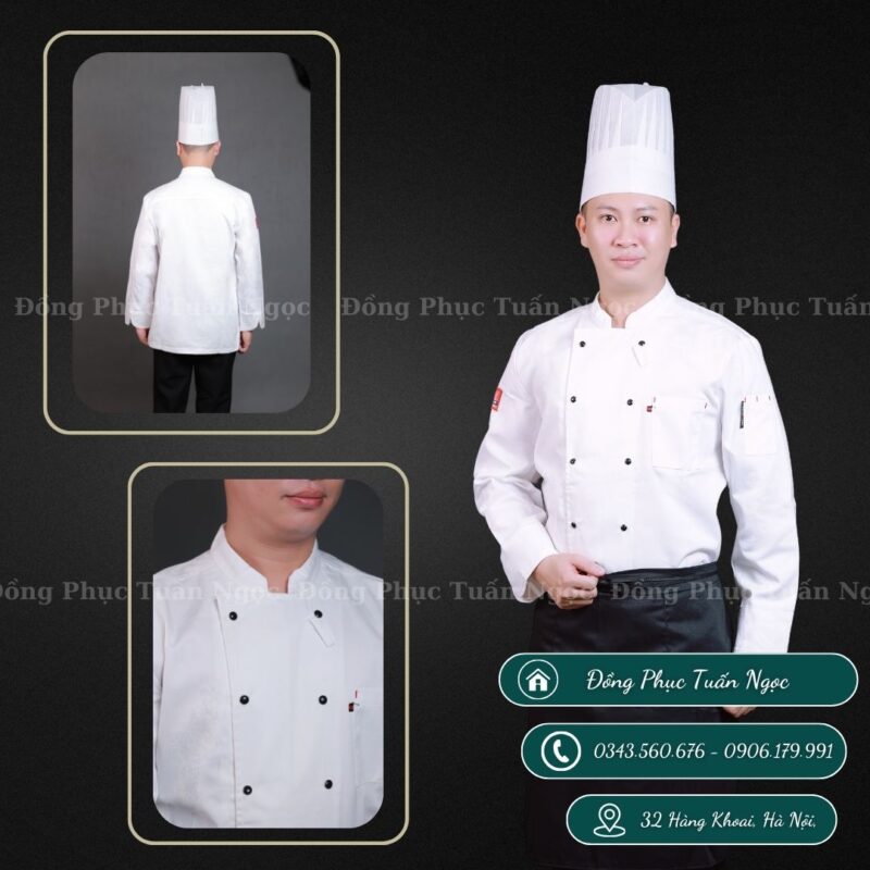 Áo bếp dài tay màu trắng 10