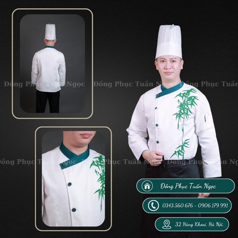 Áo bếp dài tay màu trắng 14