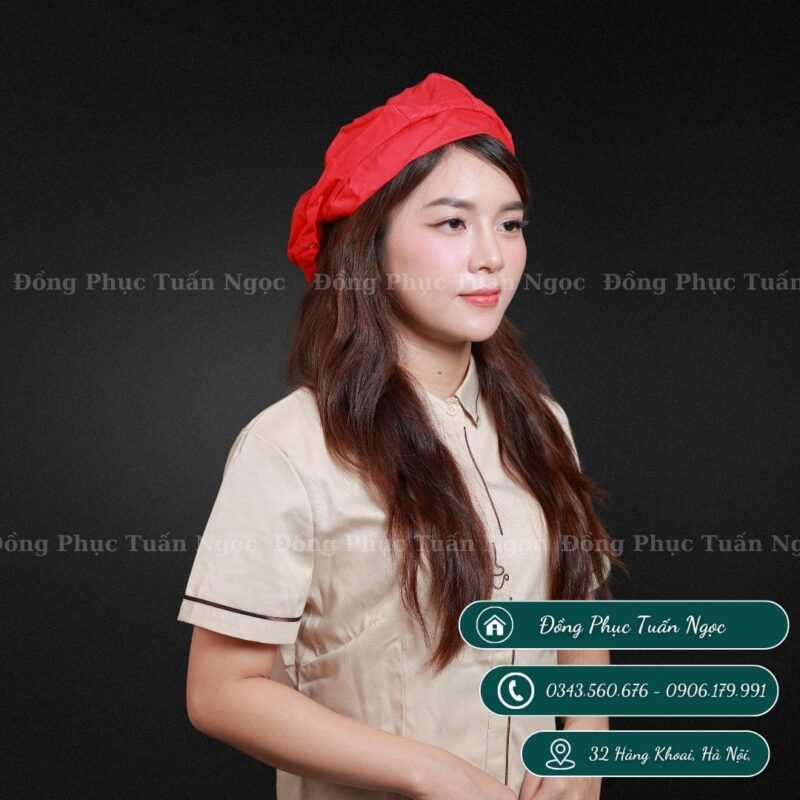 Mũ nhân viên nón tròn màu đỏ 04 - 1