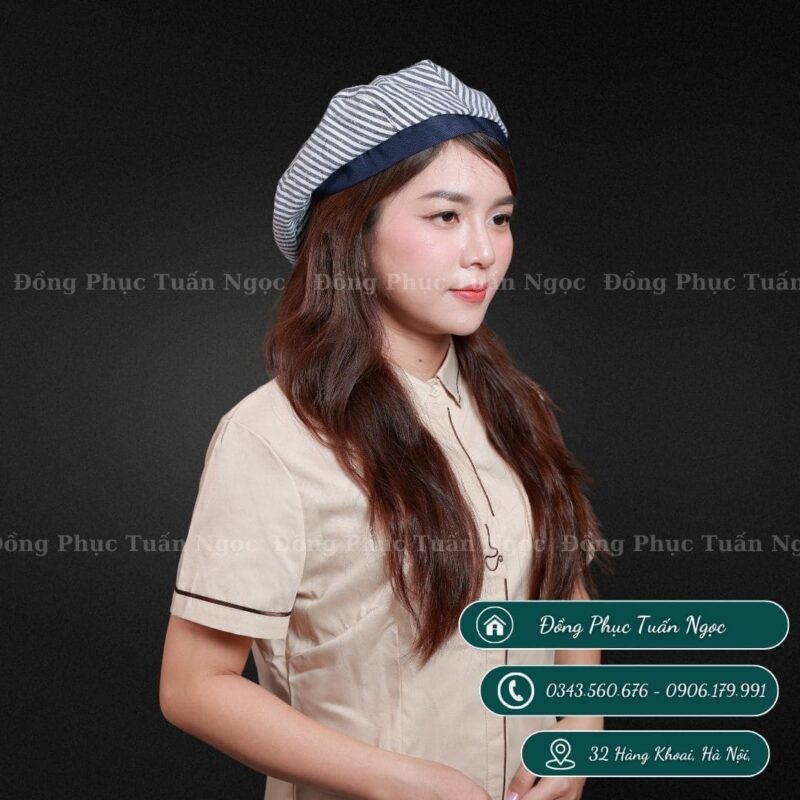 Mũ nhân viên nồi tròn kẻ sọc trắng 08 - 1