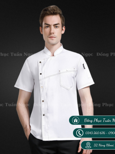 Áo bếp cộc tay màu trắng 34
