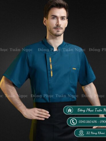 Áo bếp ngắn tay màu xanh 43