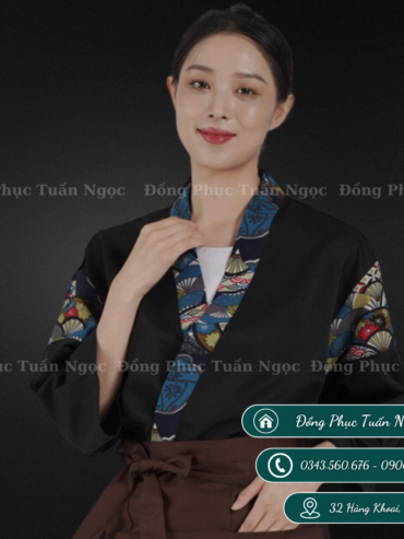 Áo bếp nhật tay lỡ màu đen 47