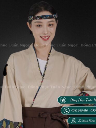 Áo bếp nhật tay lỡ màu be 54