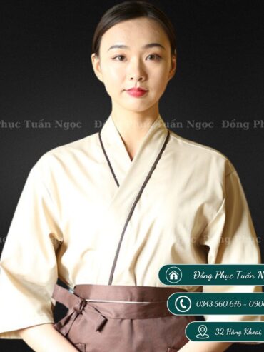 Áo bếp nhật tay lỡ màu be 57