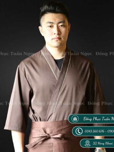 Áo bếp nhật tay lỡ màu nâu 56