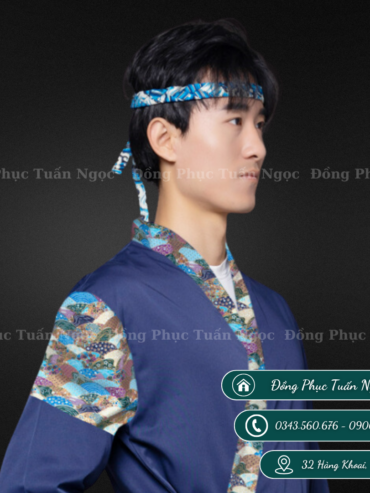 Áo bếp nhật tay lỡ màu xanh 48