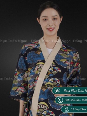 Áo bếp nhật tay lỡ màu xanh 50