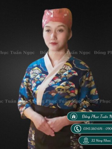 Áo bếp nhật tay lỡ màu xanh 50