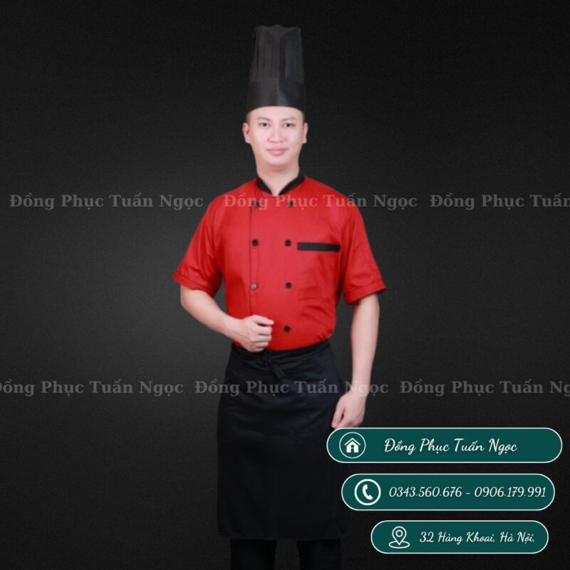 Áo bếp ngắn tay màu đỏ 34 - 1