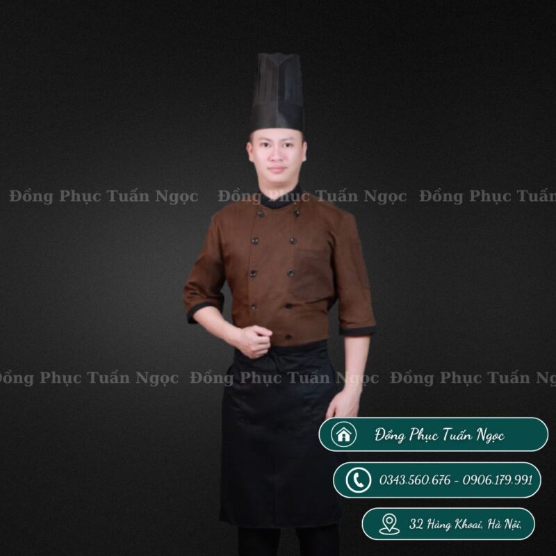 Áo bếp ngắn tay màu nâu 37 - 1