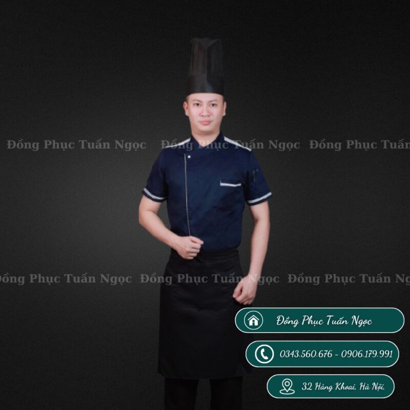 Áo bếp ngắn tay màu xanh 40 - 1